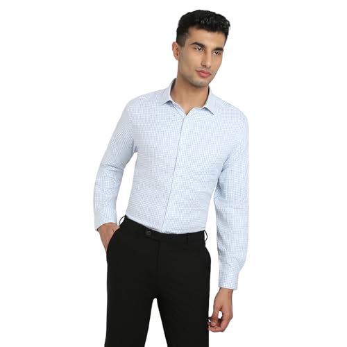 Park Avenue Men Regular Fit Checks Pattern Pure Cotton Semicutaway Collar Full Sleeve Formal Shirt (Size: 38)-PMSK18897-B3 Medium Blue