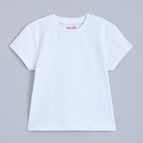 Hopscotch Girls White Short Sleeves Pure Cotton Basic T-Shirt for Ages(3-4 Years)
