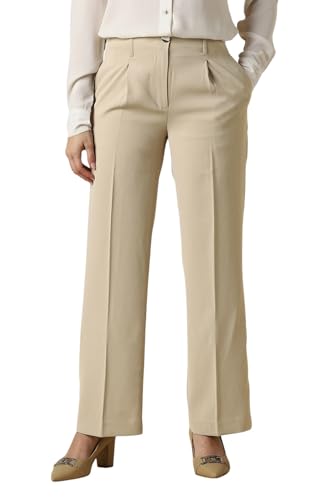 Women Beige Solid Formal Trousers
