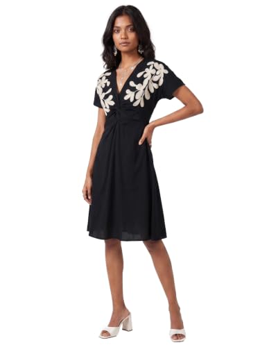 Max Women Embroidered Twisted Ethnic Dress (Black_S)