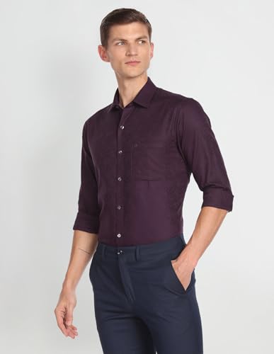 Arrow Men's Plain/Solid Slim Fit Shirt (ARAFSH0714_Plum