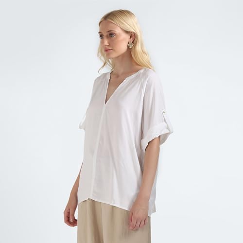 Tommy Hilfiger White Solid V Neck Short Sleeves Women Top (XS)