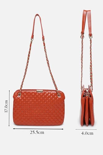 Van Heusen womens Sling Bag with textured single color chain (Rust)