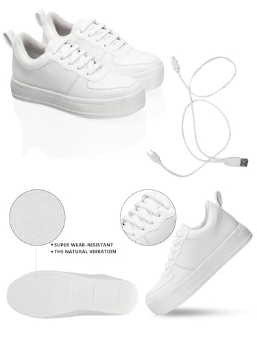 LENSBURY Rechargable LED Lights Party Dance Shoes with USB Charging for Women Girls and Children White