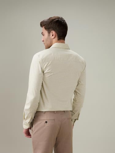 Raymond Men Contemporary Fit Checks Pattern Pure Cotton Semi Cutaway Collar Full Sleeve Formal Shirt Fawn