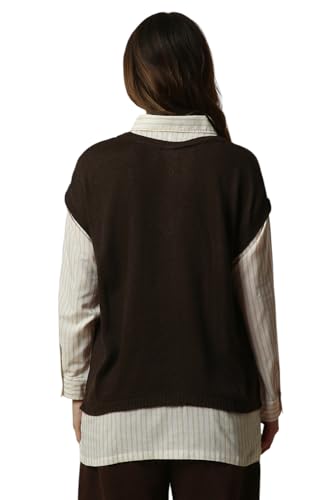 Allen Solly Women Brown Textured V Neck Casual Sweater