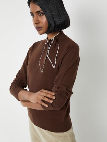 Max Women Solid Top with Tie Up Detail (Brown_XXL)