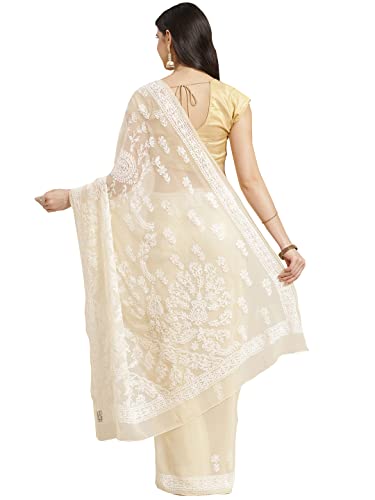 Ada Hand Embroidered Chikankari Georgette Fawn Saree for Women A130223
