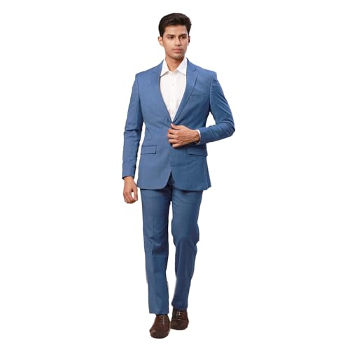 Raymond Men Regular Fit Checks Pattern Poly Viscose Blend Notch Lapel Full Sleeve Formal Suit Blue