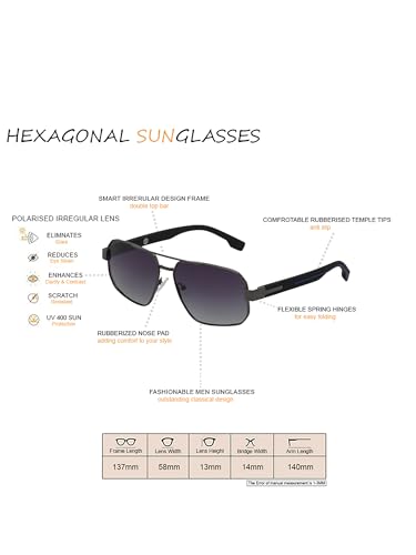 Carlton London Unisex Premium Metallic & Black Toned Grey UV with Polarised Lens Rectangle Sunglass