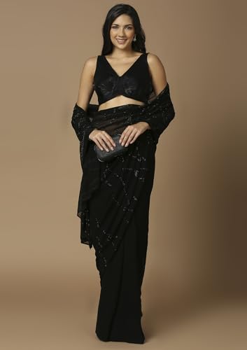 Salwar Studio Women's Black Ruched Saree Blouse-RI-0030-BLCK-40