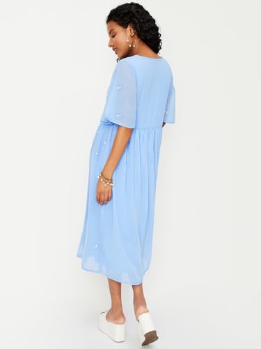 Max Women A-Line Embroidered Midi Dress (EMBDRS34049LIGHT Blue)_L