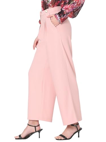 VERO MODA Women Solid Pink Polyester Straight Fit Ankle Length High-Rise Trouser