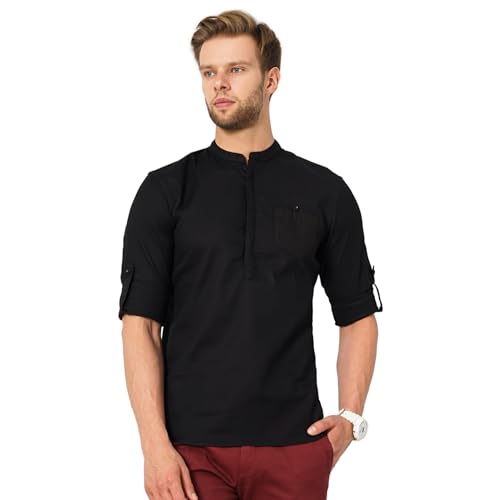 Celio Mens Solid Black roll-up Shirt