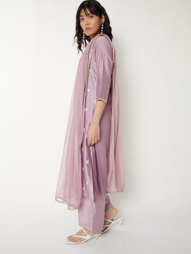 Max Women Embroidered Straight Kurta Set(Purple_L)