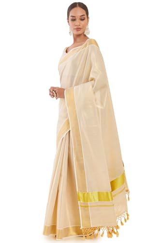Soch Women Gold Tissue Kasavu Saree With Zari Pallu And Borders