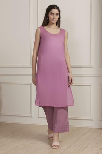 Biba Women Purple Poly Viscose Straight Suit Set_42