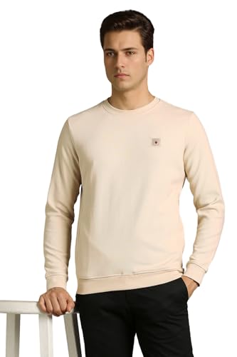 Men Casual Beige Textured Sweatshirt