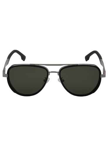 Carlton London Unisex Premium Silver & Black Toned Green UV with Polarised Lens Aviator Sunglass
