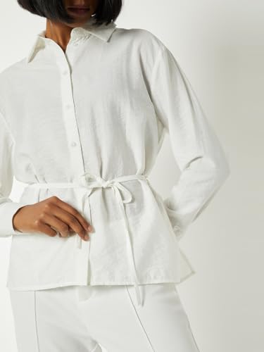 Max Women Textured Tie-up Waist Shirt (Off White_M)