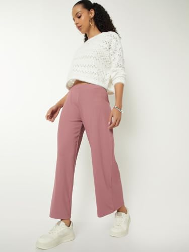 Max Women Ribbed Wide Leg Trousers (Purple_XL)