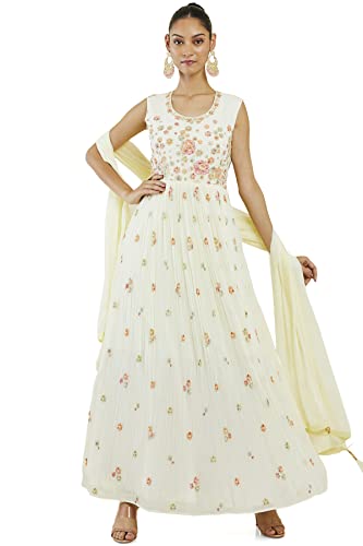 Soch Women Yellow Georgette Embroidered Gown (Yellow_XL)