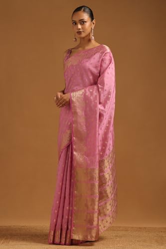 Soch Womens Pink Art Silk Floral Zari Woven Saree