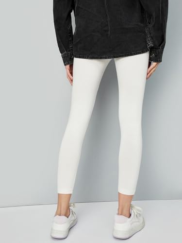 Max Women Solid Calf Length Leggings (Off White_S)