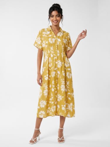 Max Women Printed Shirt Dress (Yellow_S)