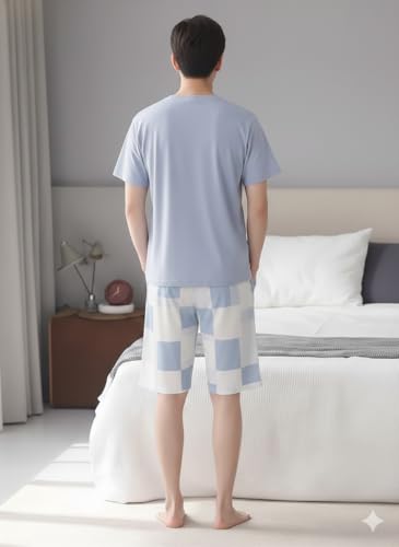 JVX Mens Korean Night Dress || Short Pyjama Set || Korean Nightsuit ||Men Nightwear ||Round Neck Short Sleeve Nightsuit || Loungewear || Everyday Nightdress (MPS-02)