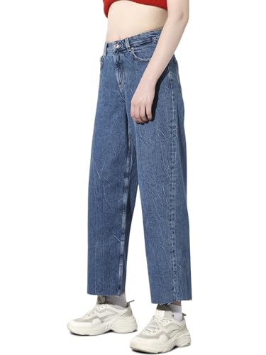 ONLY Women's Solid Straight Fit High-Rise Blue Jeans