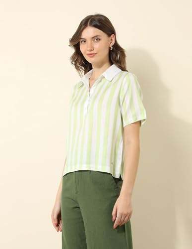 U.S. POLO ASSN. Women Vertical Striped Polo Top (UWSS25TOP230_Green_L)