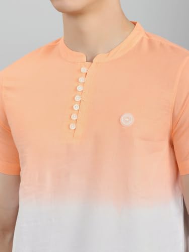 Monte Carlo Men Regular Fit Ombre Half Sleeve Henley T-Shirt | Stylish Tee for Men | Soft Comfortable Casual Tshirt for Men's Peach XL