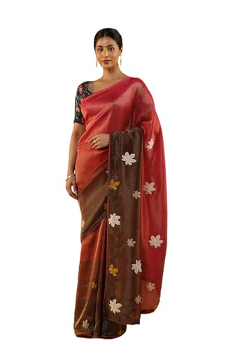 Taneira Women Pink Viscose Tissue Hand Painted Saree with Unstitched Blouse Piece (SPH08C00022-Pink)