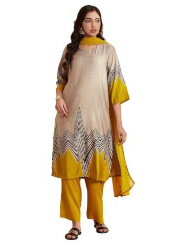 BIBA Viscose Blend Printed Straight Casual Kurta With Palazzo And Dupatta