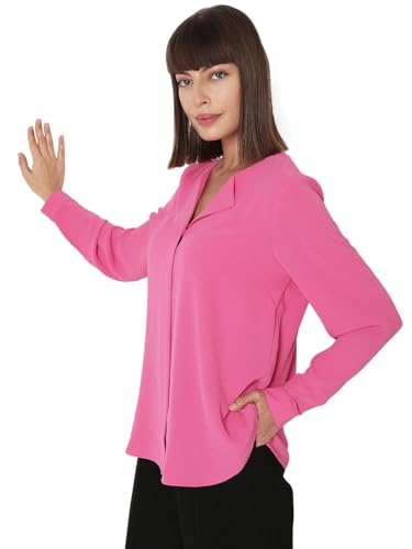 VERO MODA Women Solid Polyester Regular Fit Pink Shirt