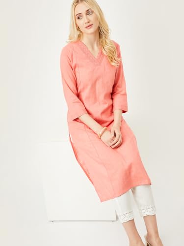 Max Women's Cotton Blend Regular Regular Fit Kurta (Dawwsu24Ko1_Pink_L