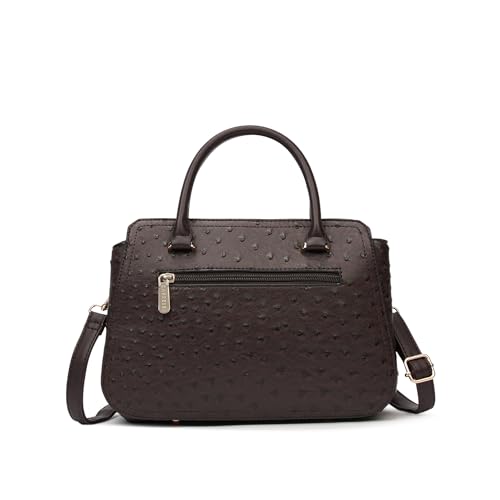 Caprese Britney Medium Satchel Bag for Women | Animal Texture Faux Leather Shoulder Bag with Adjustable & Detachable Strap | Zipper & Magnetic Button Closure | Office & Casual Use (Coffee Brown)