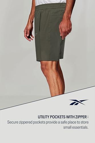 Reebok Men's Army Green Shorts | Running | Quickdry Sprint Shorts | Regular FIT | 100% Polyester with Speedwick tech