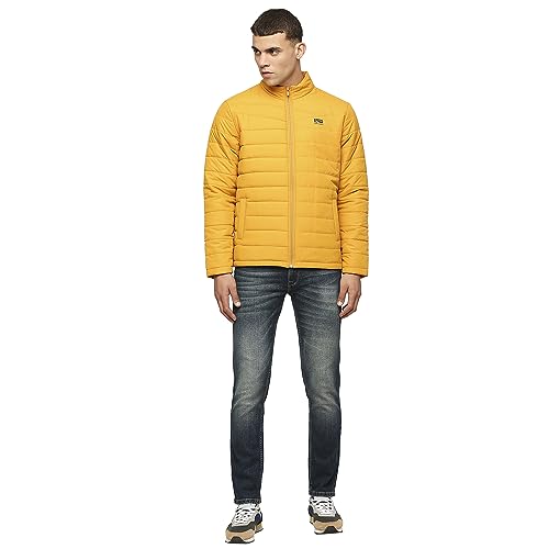 Pepe Jeans Polyester Men's A-Line Coat (PM402949_Yellow, Long Length, Small