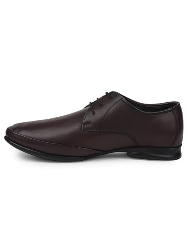 Liberty Healers J757-02 Formal Lacing Derby Shoes for Men with TPR Sole | Comfortable Outsole and Lightweight | Cushioned Footbed | Suitable for Office (Brown 43 EU)