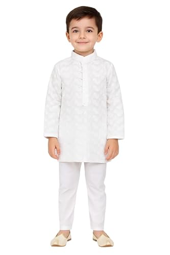 Zingle Boys Cotton White Kurta Pajama Set|Festive Kids Ethnic Wear Cotton Kurta Pajama Set