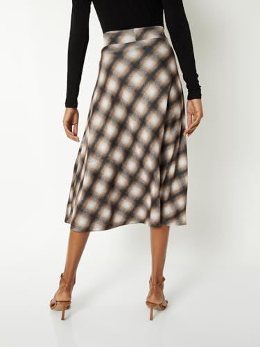 Max Women Checked A-line Midi Skirt (Beige_S)