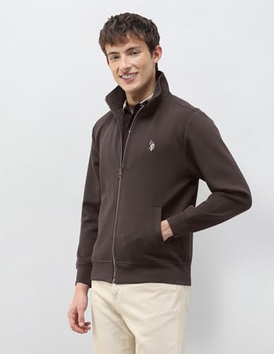 U.S. Polo Assn. Denim Co. Men's Solid Regular Fit Sweatshirt (UDSWS0726_Dark Brown_S)