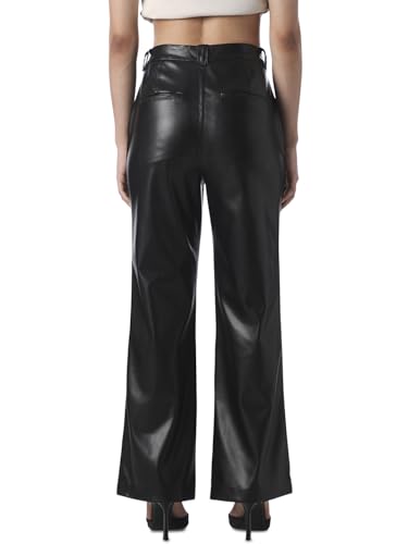 ONLY Women's Solid Straight Fit Mid-Rise Black Pants
