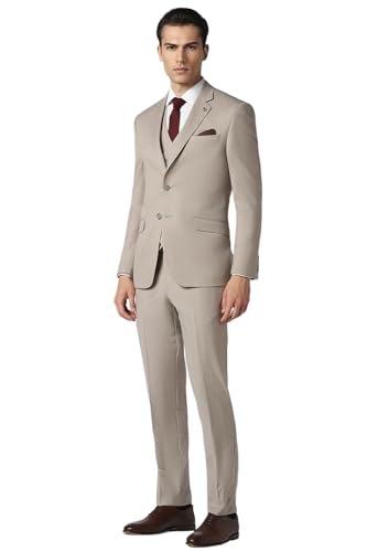 Van Heusen Men Beige Solid Slim Fit Formal Four Piece Suit
