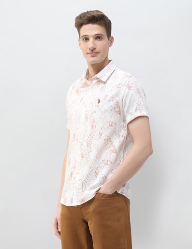 U.S. Polo Assn. Denim Co. Men's Tropical Printed Summer House Shirt (UDSHT2106_Rust_46)