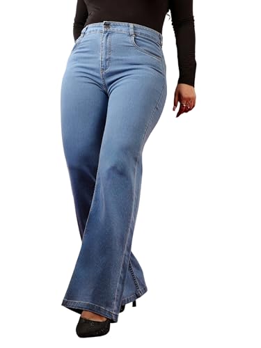 Miss Chase A+ Women's Bootcut High Rise Regular Stretchable Denim Jeans (APSS23DEN12-53-362-40, Ice Blue, 40)