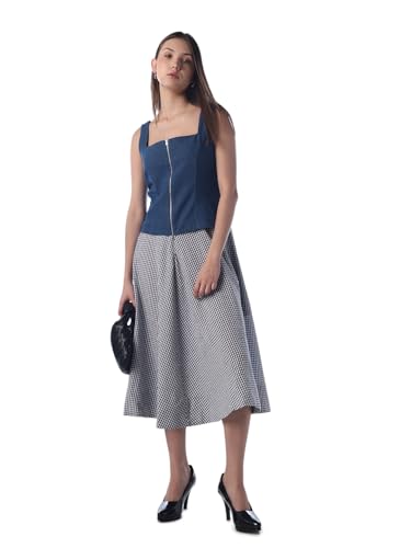 ONLY Women's Checked Fit and Flare Assorted Dress Night Sky
