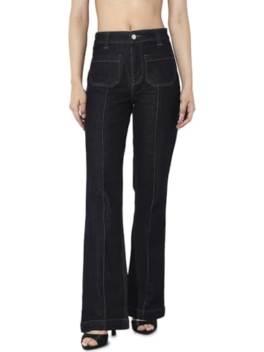 ONLY Women's Solid Flared Mid-Rise Blue Jeans